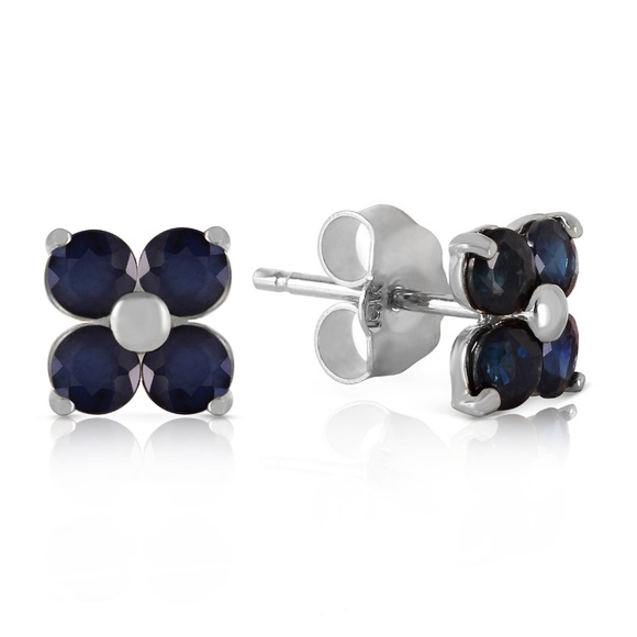 SOLID GOLD STUD EARRINGS WITH NATURAL SAPPHIRES - Picture 2 of 5